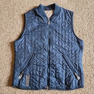 Columbia Convert Vest Womens Medium Blue Quilted Nylon Zip Pockets Outdoor 90s
